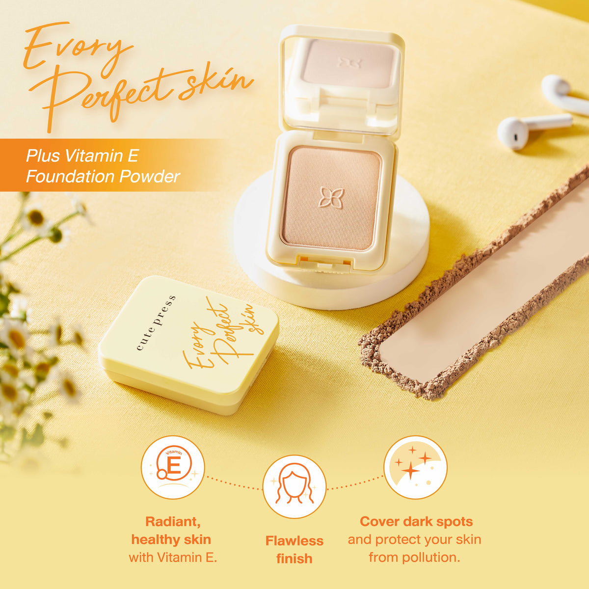 Evory Perfect Skin Plus Vitamin E Foundation Powder (Compact) [13 g.]