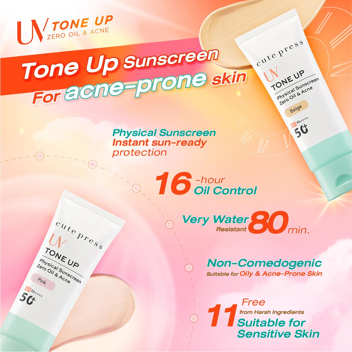 Tone Up Zero Oil & Acne Physical Sunscreen SPF 50+ PA++++ [30 g.]